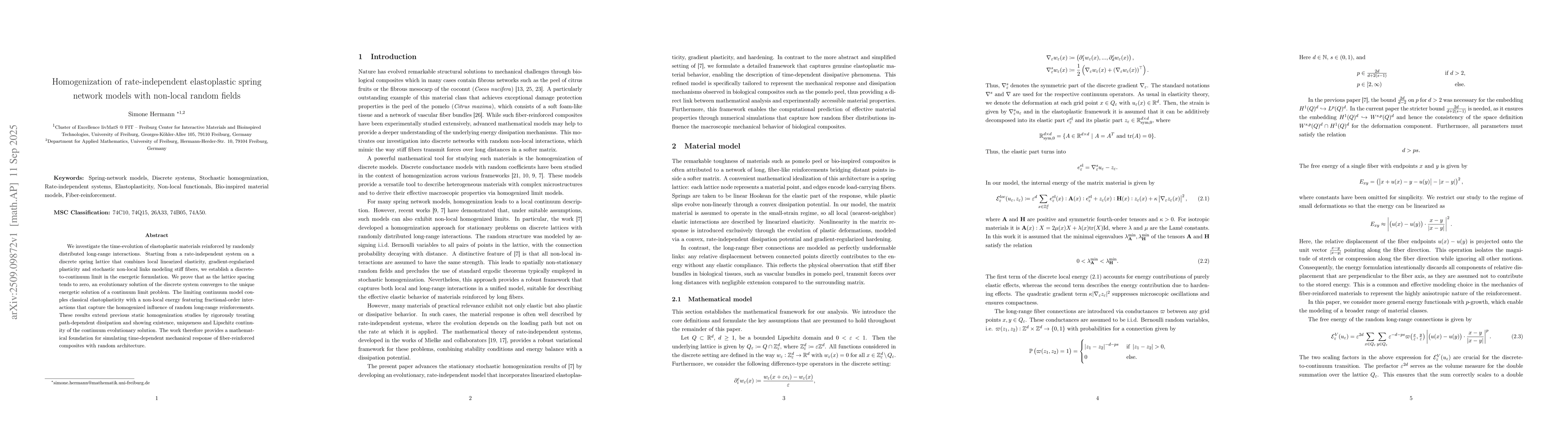 Thumbnail for Homogenization of rate-independent elastoplastic spring network models
  with non-local random fields