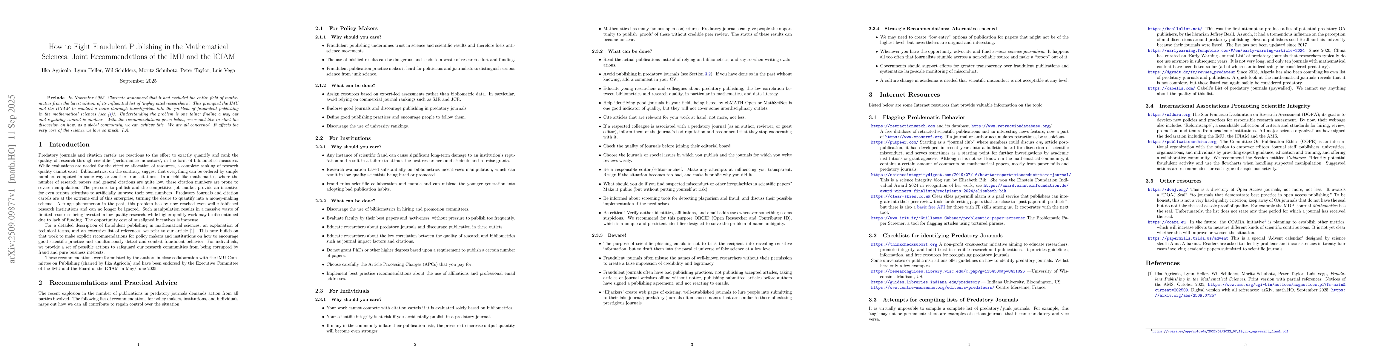 Thumbnail for How to Fight Fraudulent Publishing in the Mathematical Sciences: Joint
  Recommendations of the IMU and the ICIAM