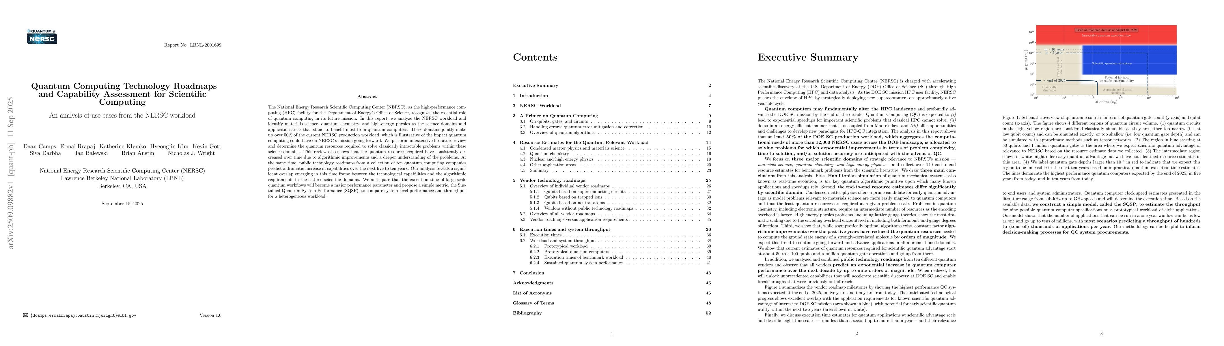 Thumbnail for Quantum Computing Technology Roadmaps and Capability Assessment for
  Scientific Computing -- An analysis of use cases from the NERSC workload