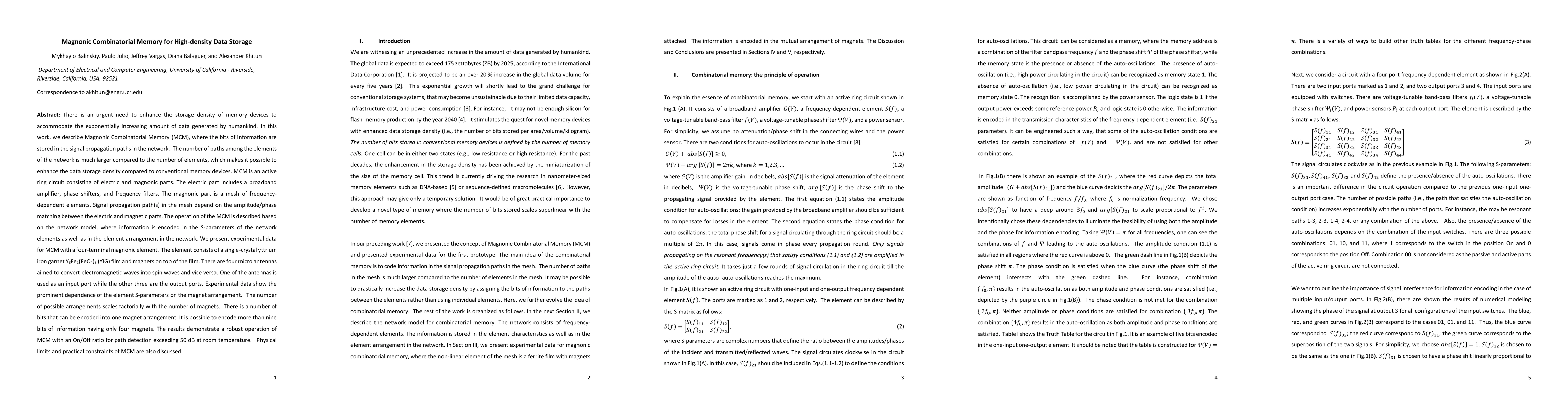 Thumbnail for Magnonic Combinatorial Memory for High-density Data Storage