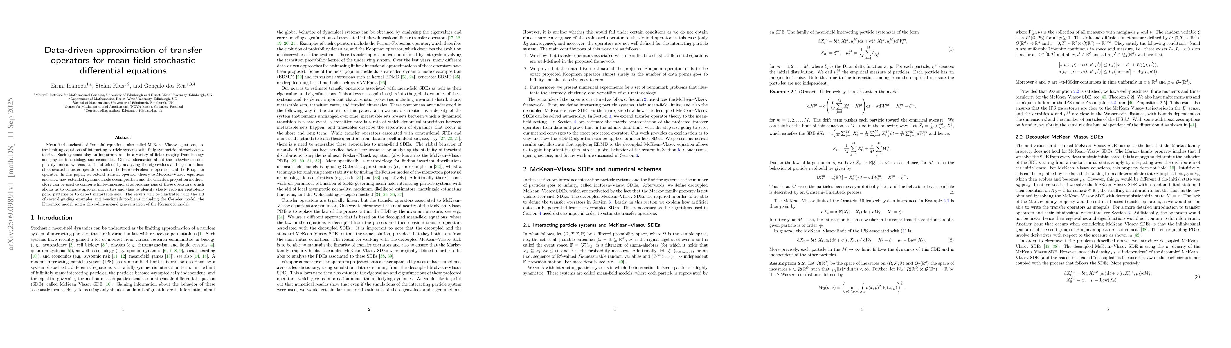 Thumbnail for Data-driven approximation of transfer operators for mean-field
  stochastic differential equations