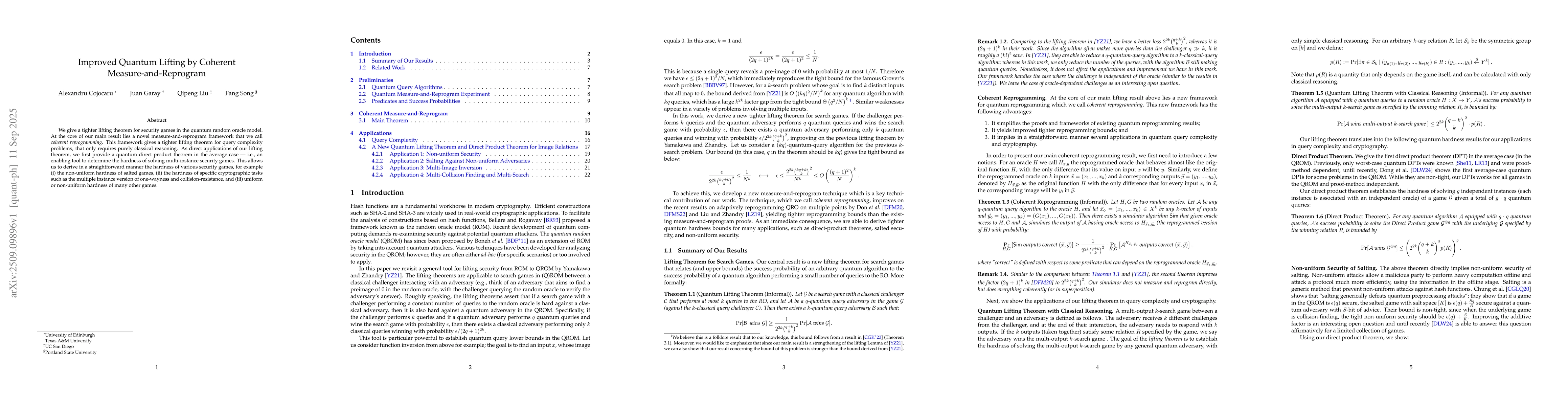 Thumbnail for Improved Quantum Lifting by Coherent Measure-and-Reprogram