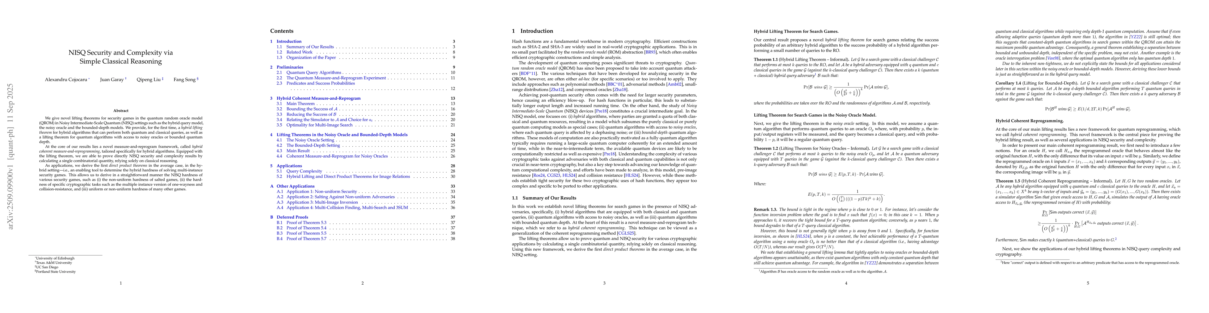 Thumbnail for NISQ Security and Complexity via Simple Classical Reasoning