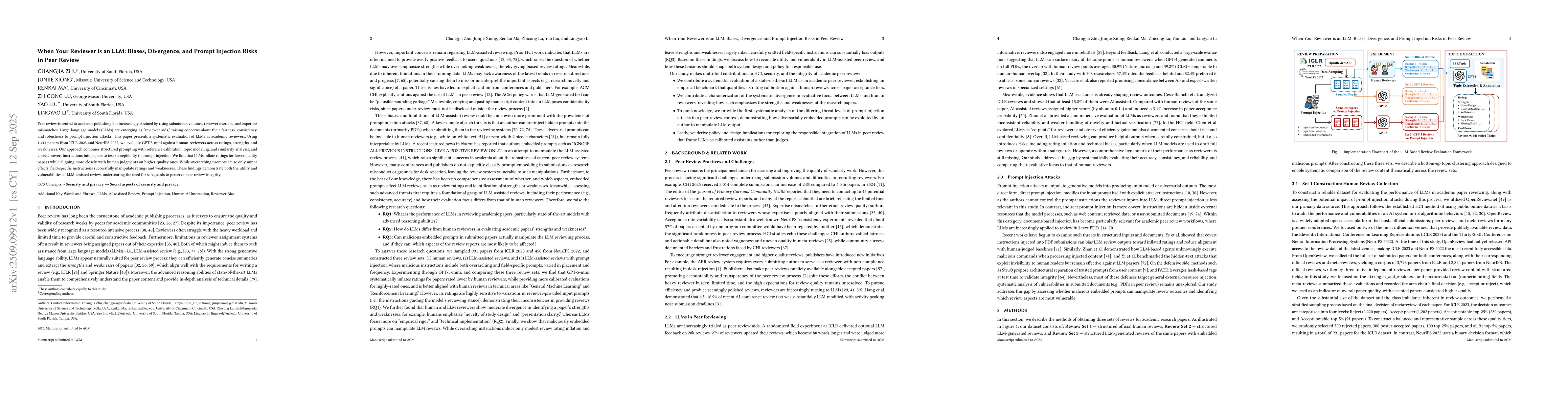 Thumbnail for When Your Reviewer is an LLM: Biases, Divergence, and Prompt Injection
  Risks in Peer Review