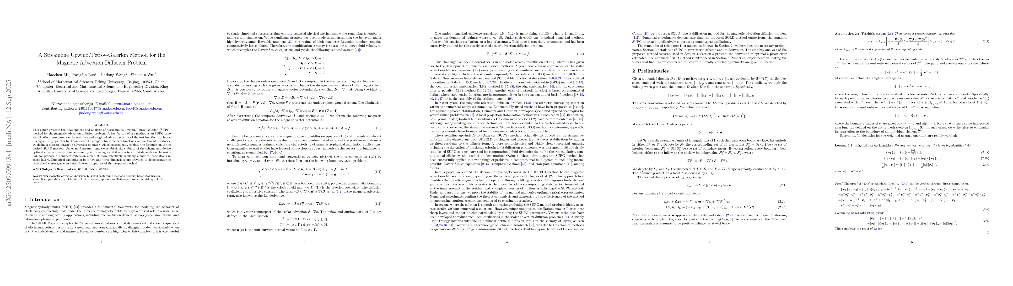Thumbnail for A streamline upwind/Petrov-Galerkin method for the magnetic
  advection-diffusion problem