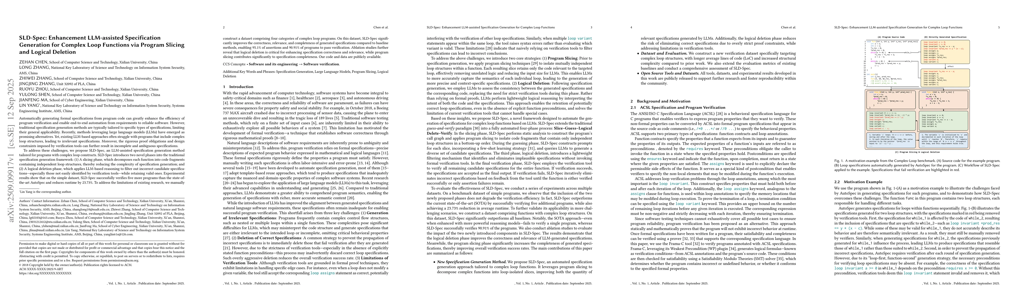 Thumbnail for SLD-Spec: Enhancement LLM-assisted Specification Generation for Complex
  Loop Functions via Program Slicing and Logical Deletion