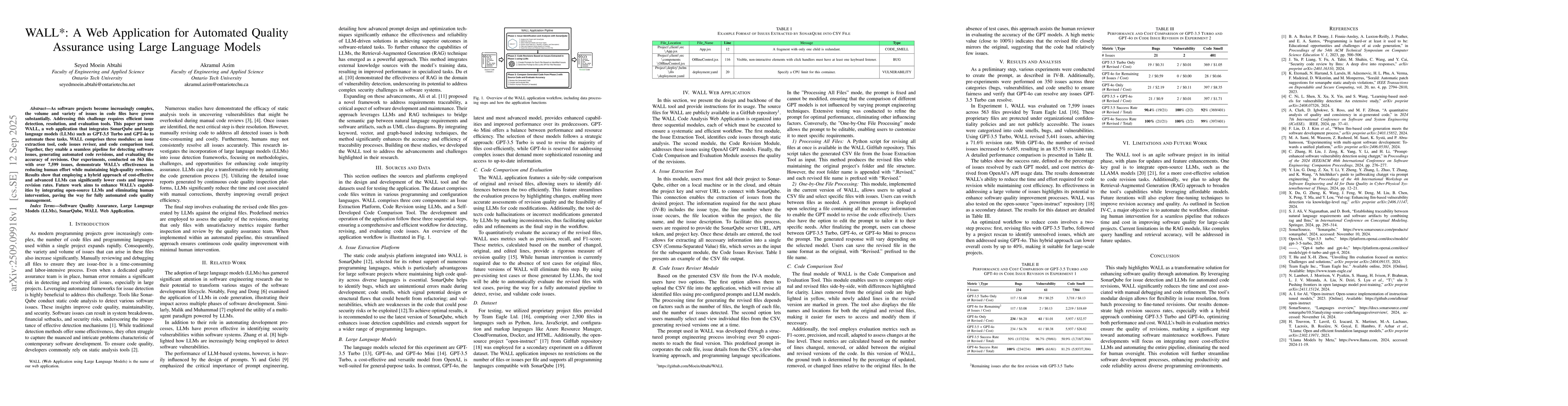 Thumbnail for WALL: A Web Application for Automated Quality Assurance using Large
  Language Models