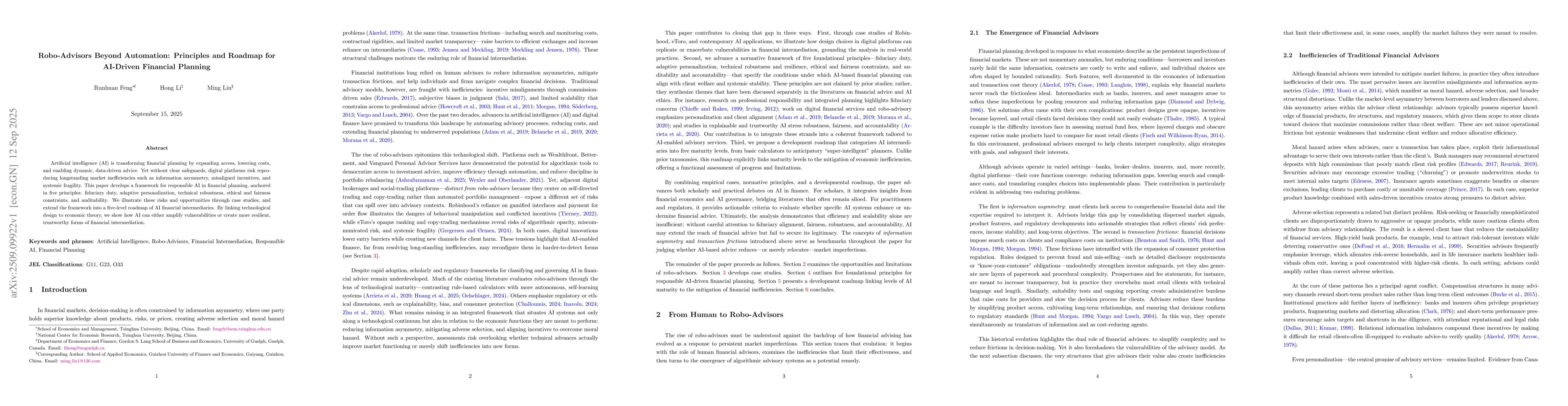 Thumbnail for Robo-Advisors Beyond Automation: Principles and Roadmap for AI-Driven
  Financial Planning