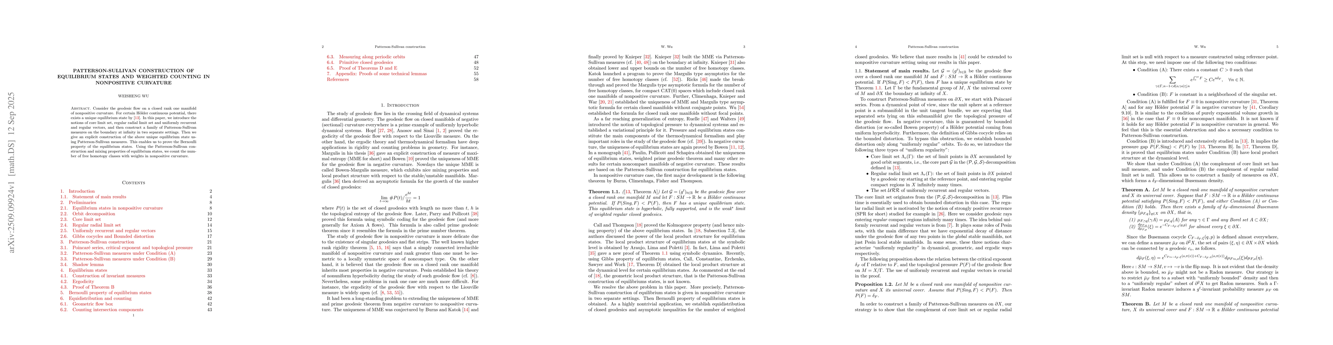 Thumbnail for Patterson-Sullivan construction of equilibrium states and weighted
  counting in nonpositive curvature