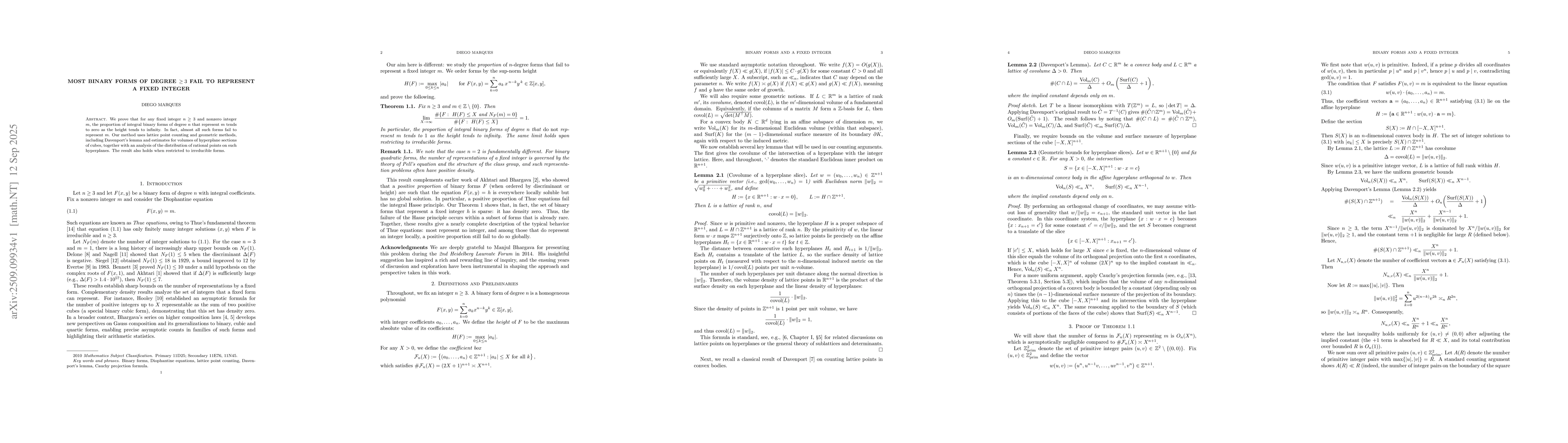 Thumbnail for Almost all binary forms of degree $\geq 3$ fail to represent a fixed
  integer