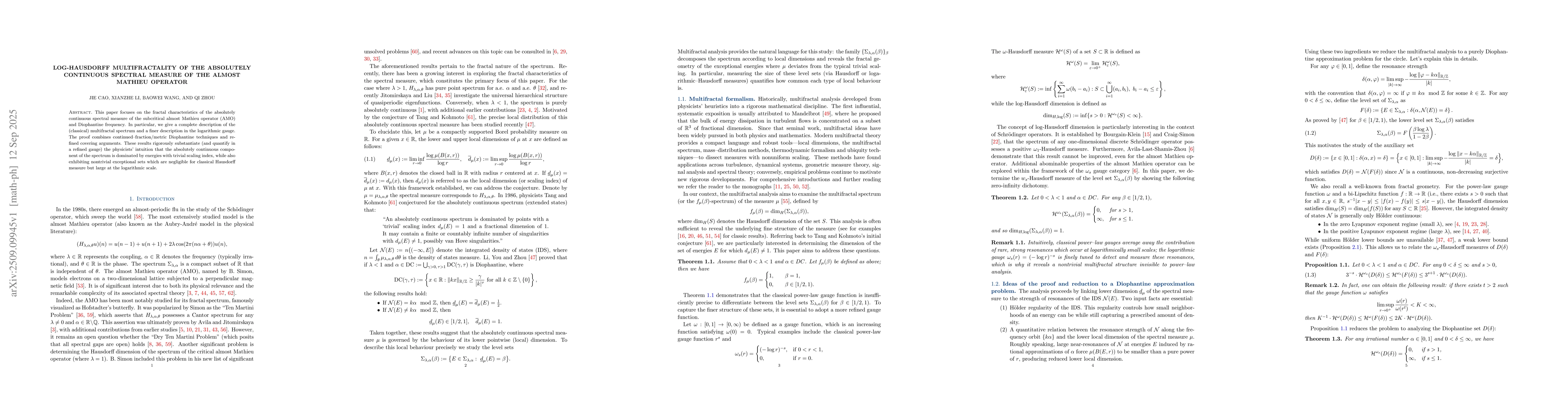 Thumbnail for Log-Hausdorff multifractality of the absolutely continuous spectral
  measure of the almost Mathieu operator