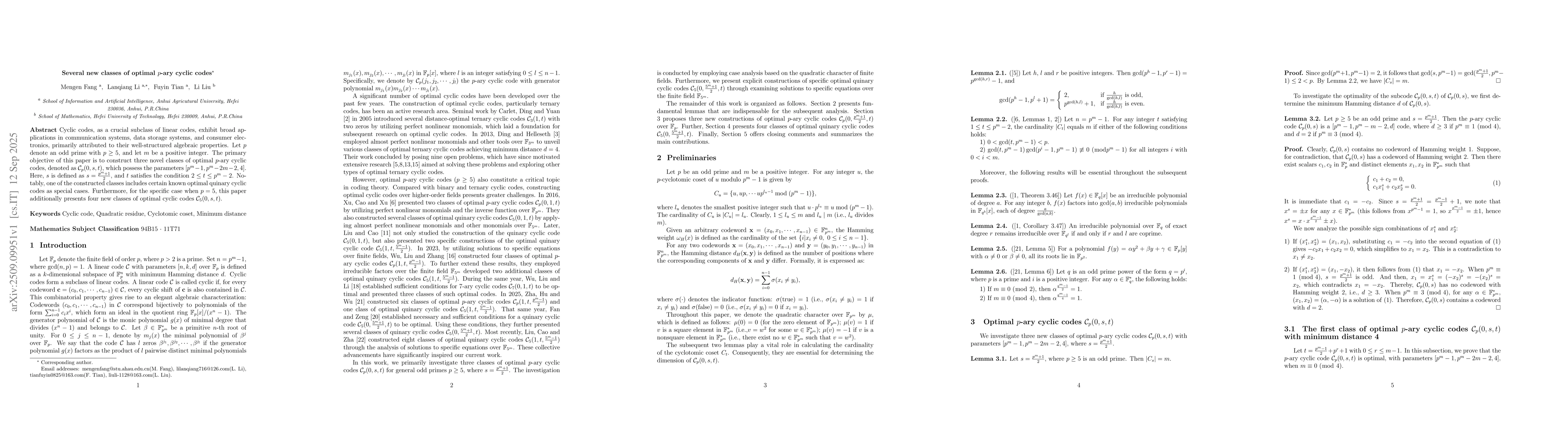 Thumbnail for Several new classes of optimal p-ary cyclic codes