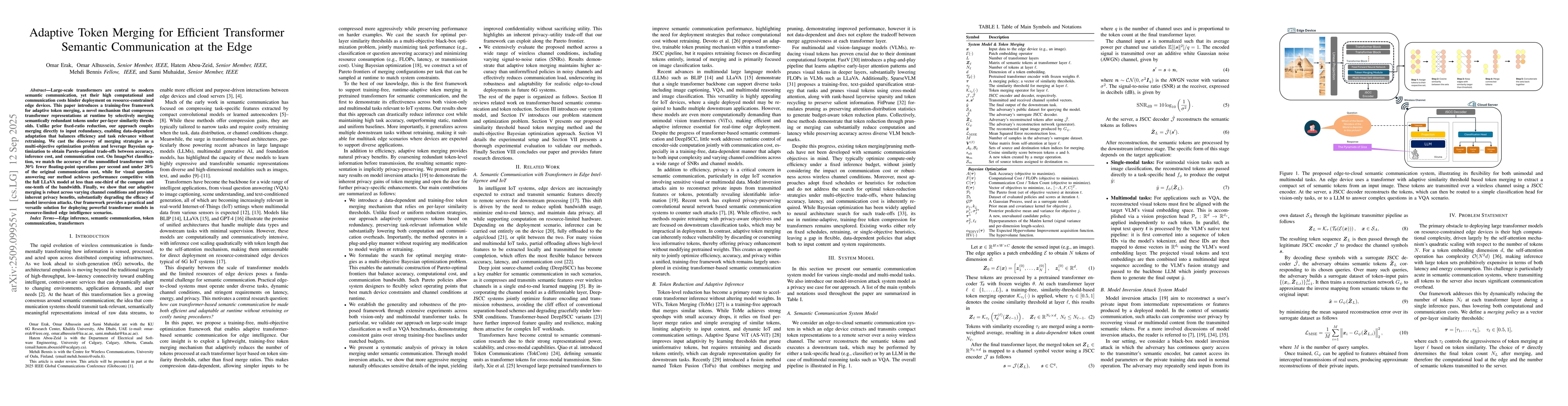 Thumbnail for Adaptive Token Merging for Efficient Transformer Semantic Communication
  at the Edge