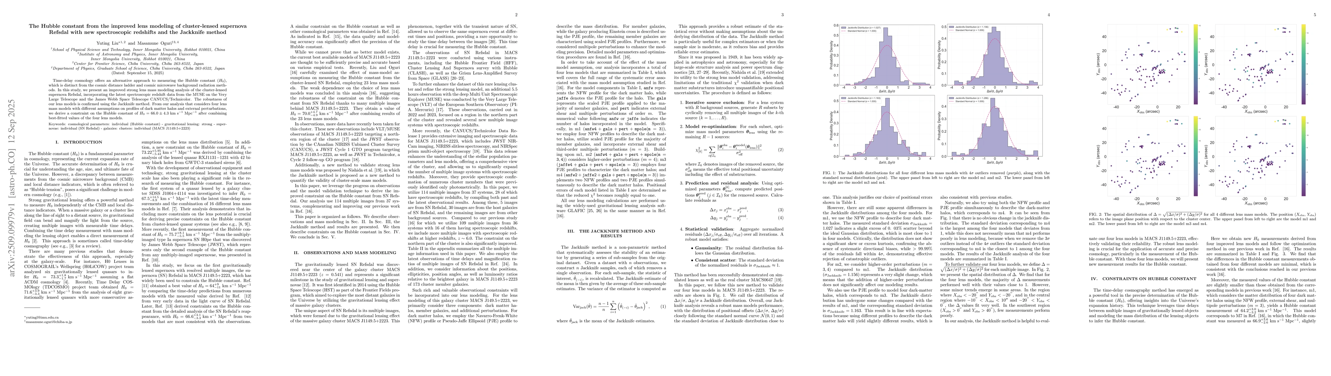 Thumbnail for The Hubble constant from the improved lens modeling of cluster-lensed
  supernova Refsdal with new spectroscopic redshifts and the Jackknife method