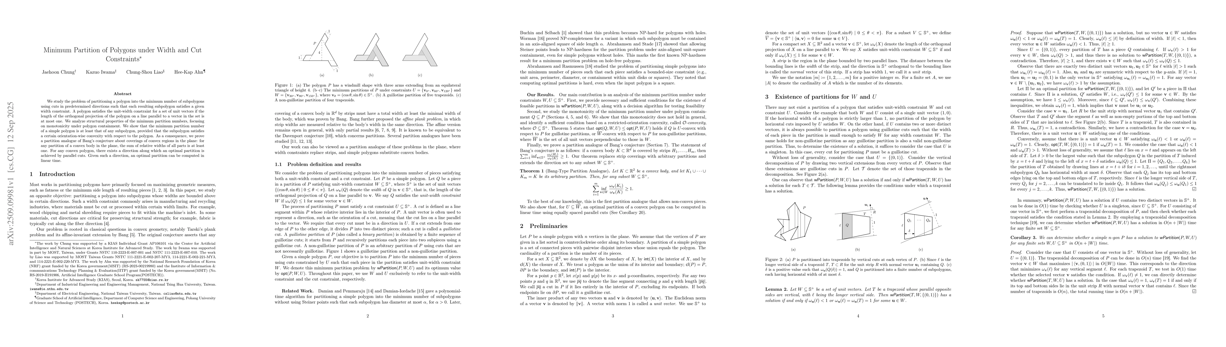 Thumbnail for Minimum Partition of Polygons under Width and Cut Constraints