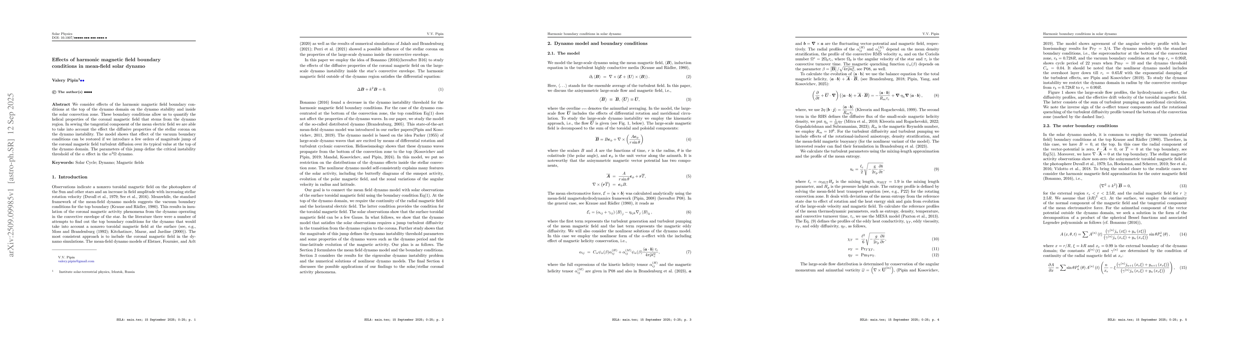 Thumbnail for Effects of harmonic magnetic field boundary conditions in mean-field
  solar dynamo