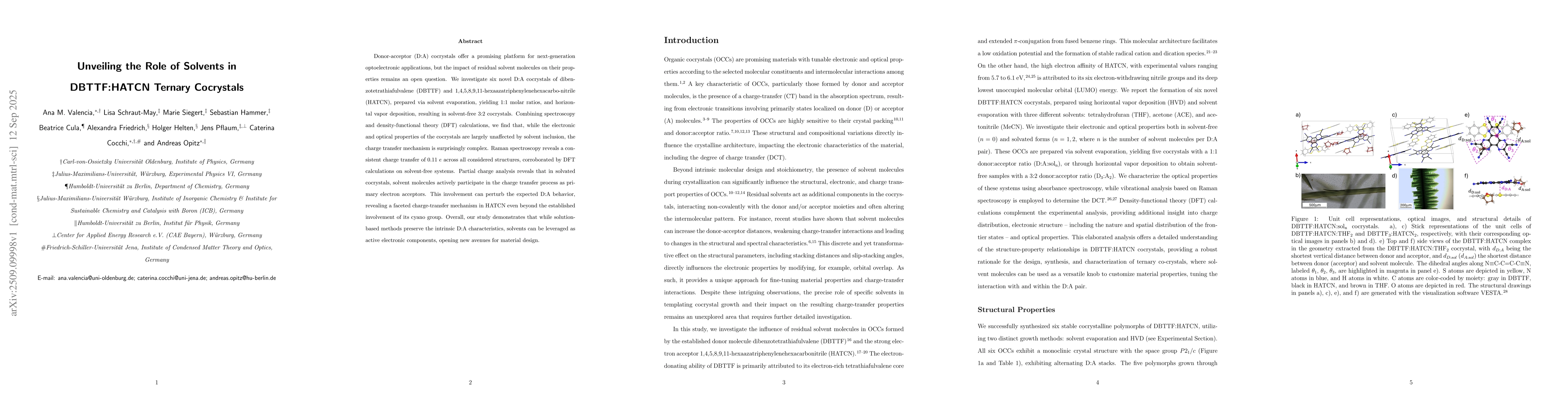Thumbnail for Unveiling the Role of Solvents in DBTTF:HATCN Ternary Cocrystals