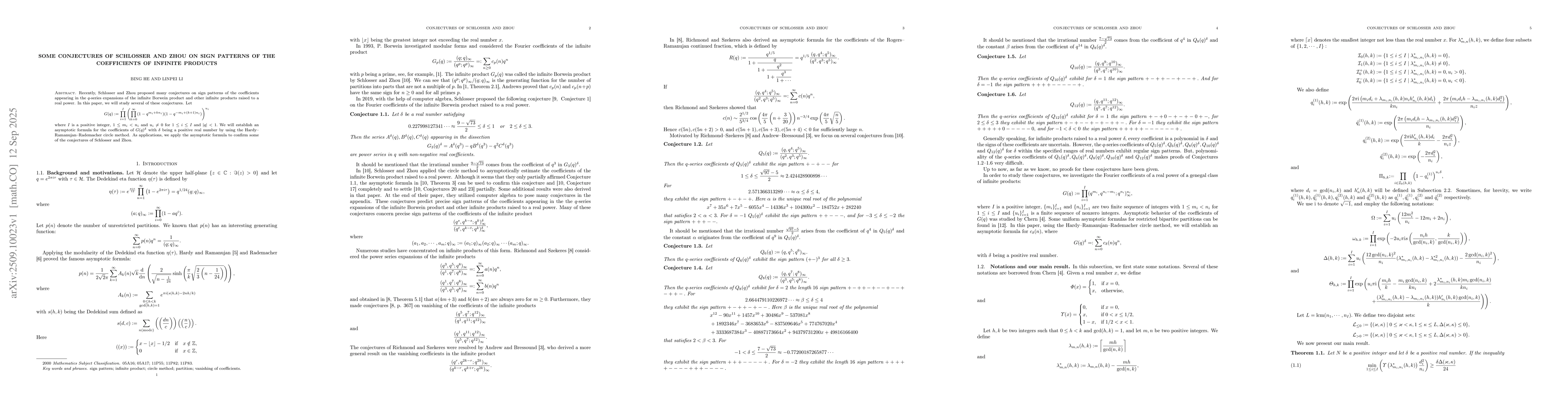 Thumbnail for Some conjectures of Schlosser and Zhou on sign patterns of the
  coefficients of infinite products