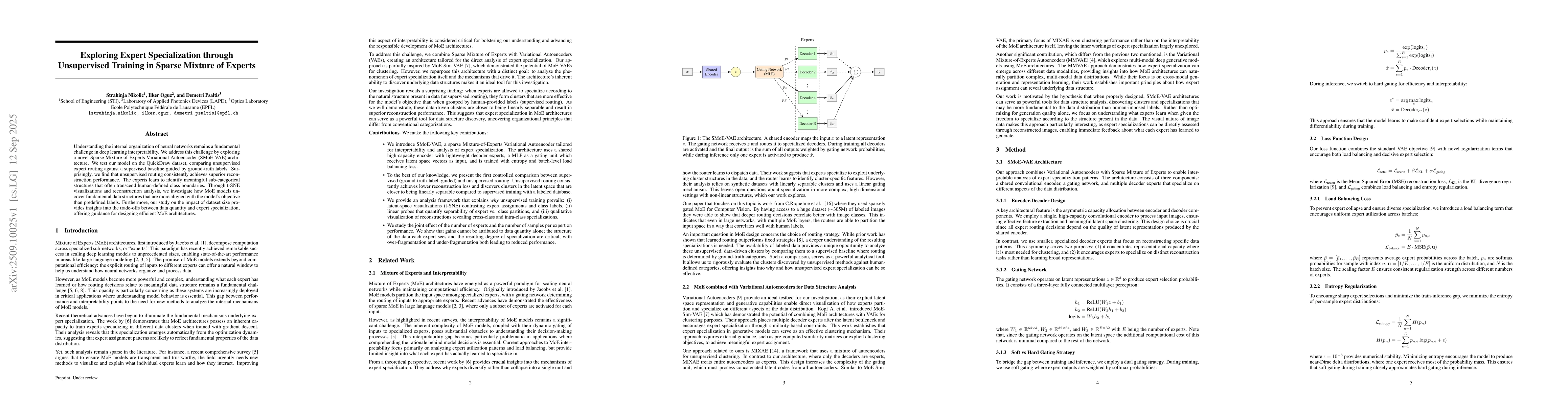 Thumbnail for Exploring Expert Specialization through Unsupervised Training in Sparse
  Mixture of Experts