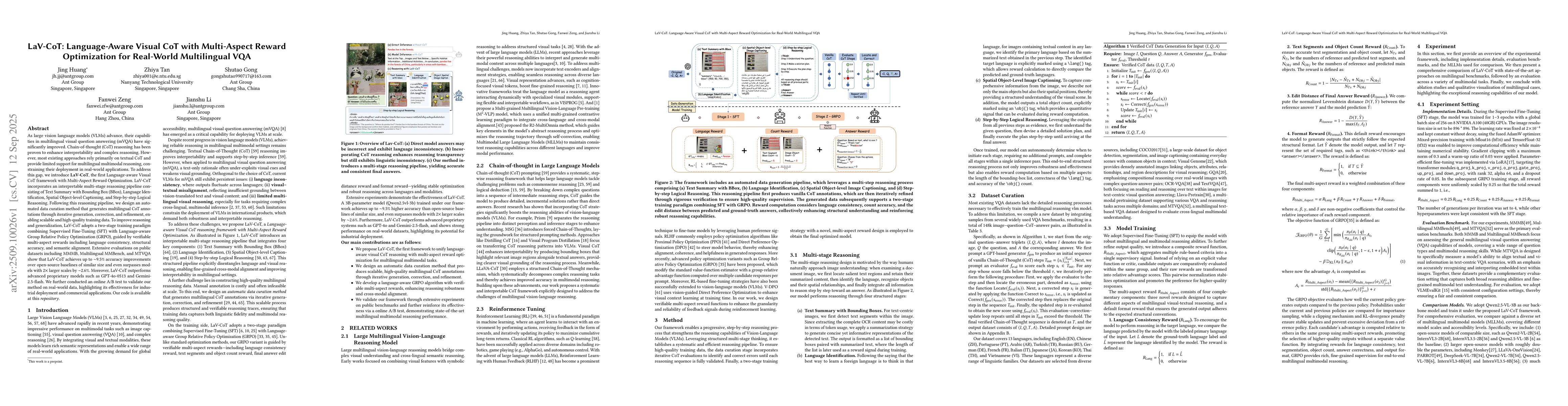 Thumbnail for LaV-CoT: Language-Aware Visual CoT with Multi-Aspect Reward Optimization
  for Real-World Multilingual VQA