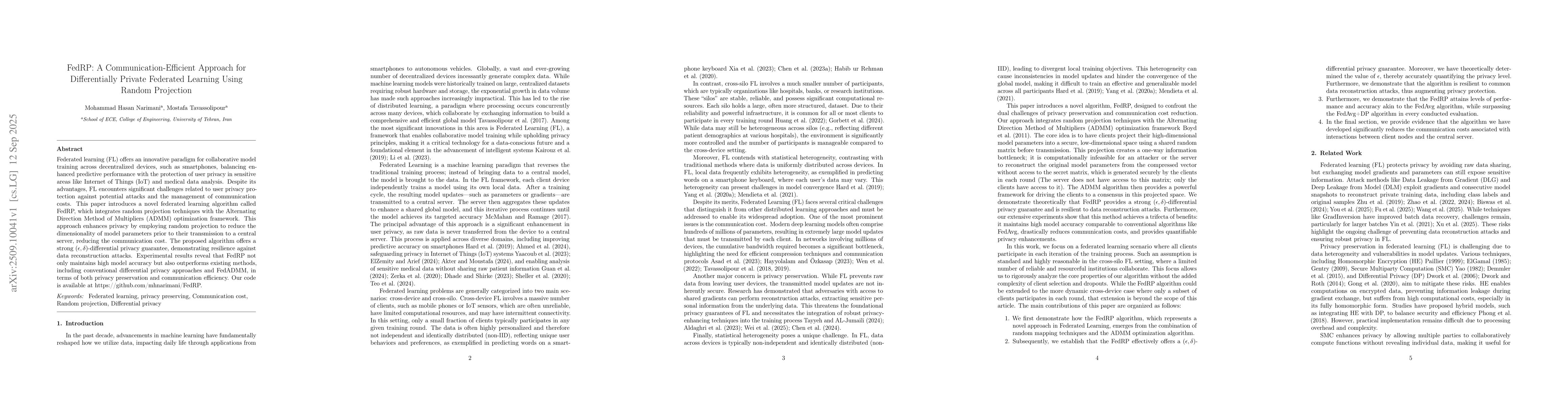 Thumbnail for FedRP: A Communication-Efficient Approach for Differentially Private
  Federated Learning Using Random Projection