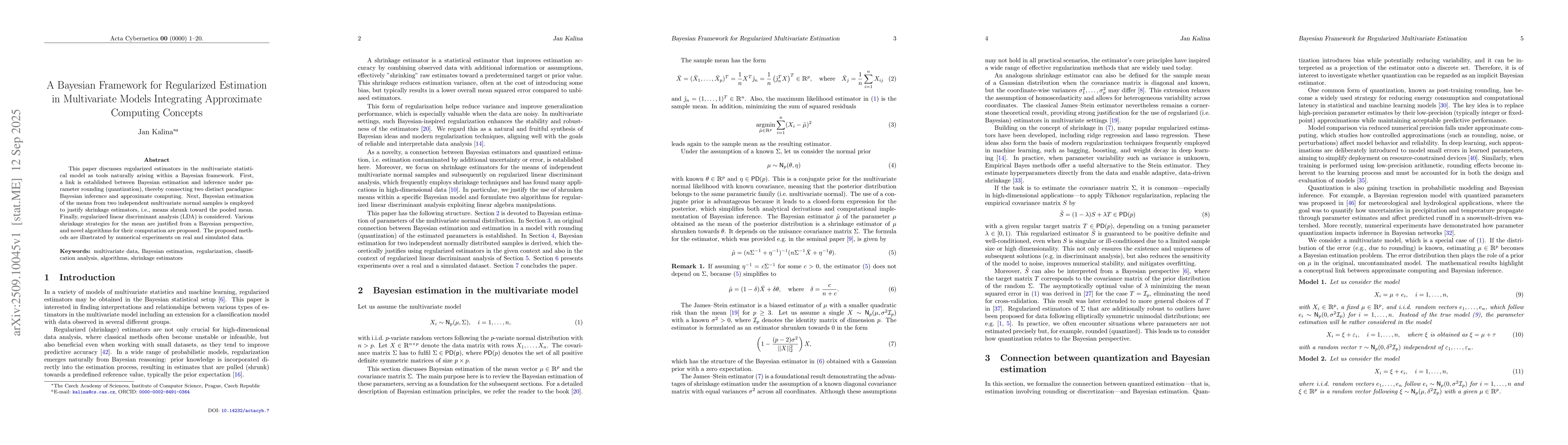 Thumbnail for A Bayesian Framework for Regularized Estimation in Multivariate Models
  Integrating Approximate Computing Concepts