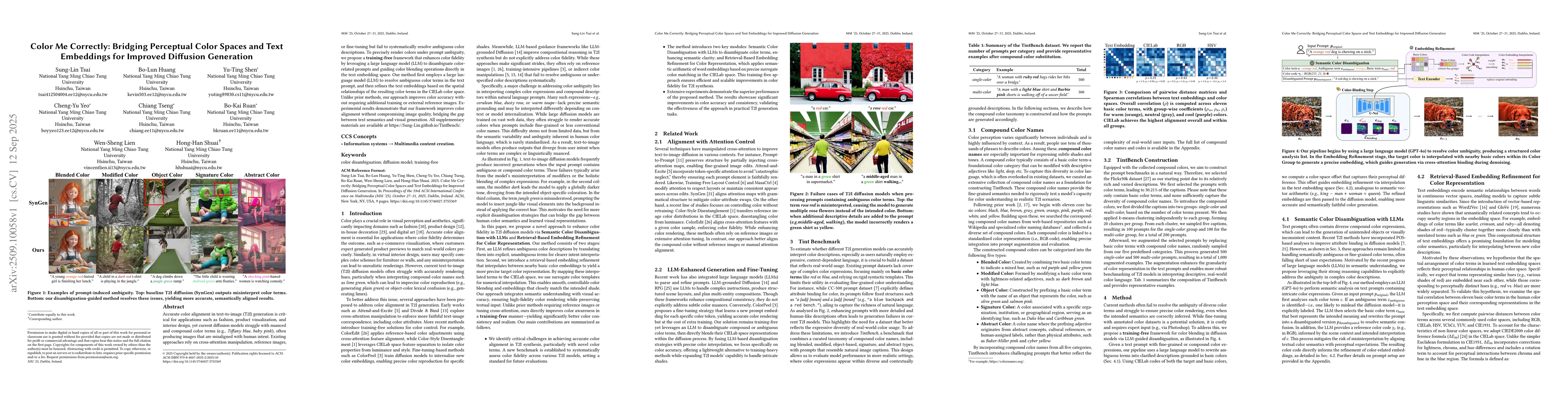 Thumbnail for Color Me Correctly: Bridging Perceptual Color Spaces and Text Embeddings
  for Improved Diffusion Generation