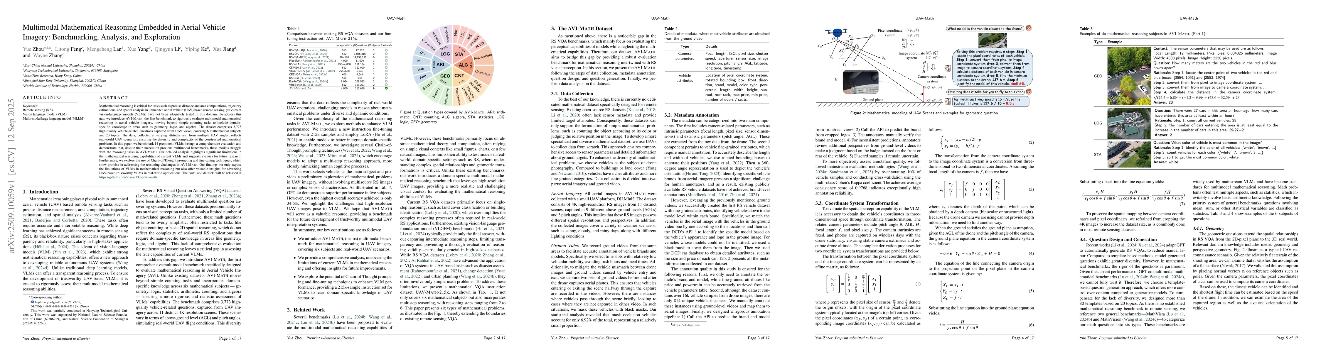 Thumbnail for Multimodal Mathematical Reasoning Embedded in Aerial Vehicle Imagery:
  Benchmarking, Analysis, and Exploration