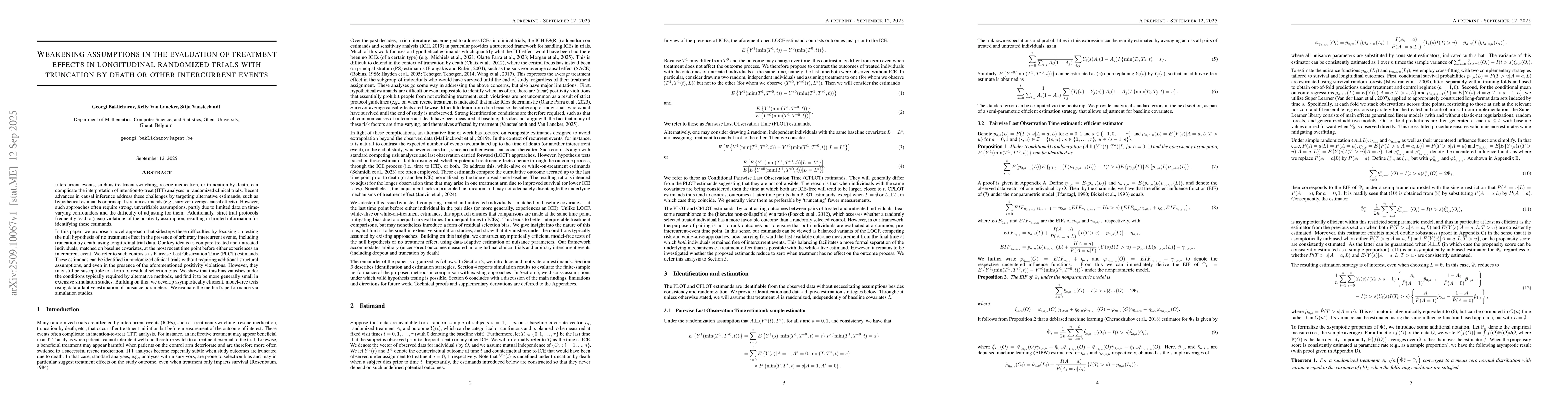 Thumbnail for Weakening assumptions in the evaluation of treatment effects in
  longitudinal randomized trials with truncation by death or other intercurrent
  events