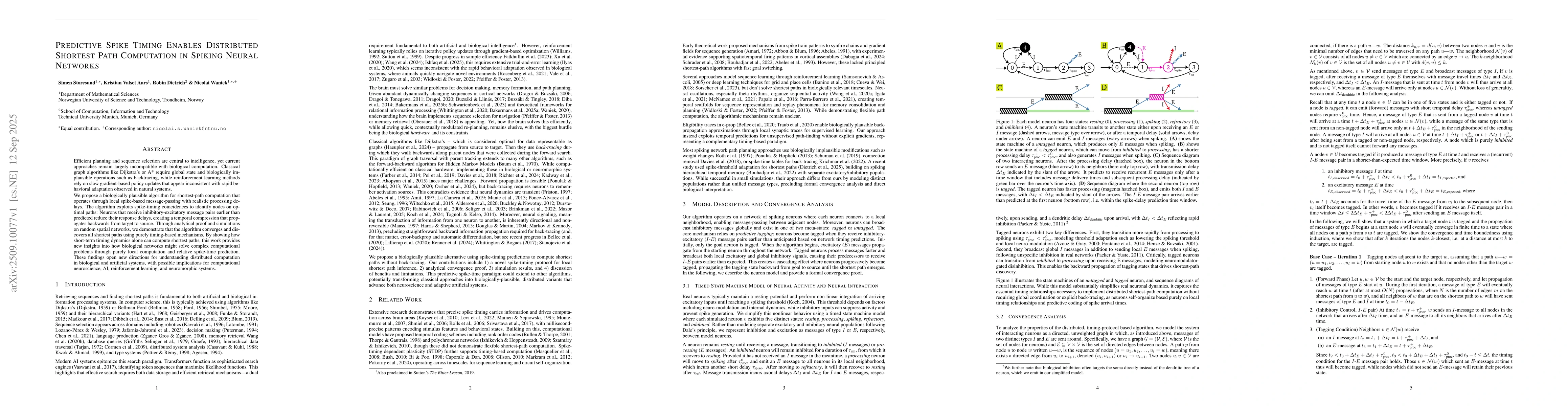 Thumbnail for Predictive Spike Timing Enables Distributed Shortest Path Computation in
  Spiking Neural Networks