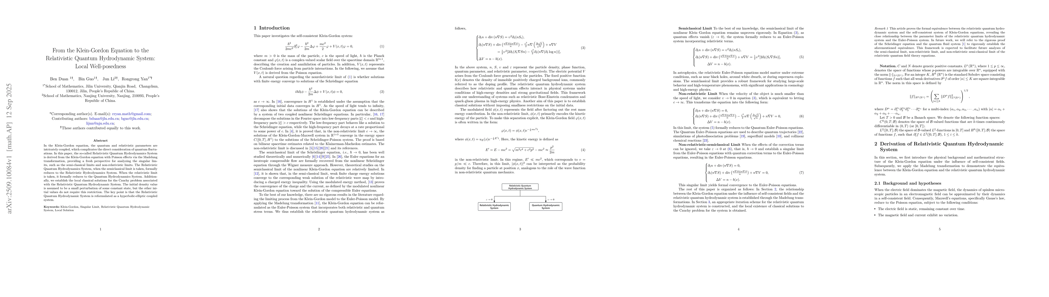 Thumbnail for From the Klein-Gordon Equation to the Relativistic Quantum Hydrodynamic
  System: Local Well-posedness
