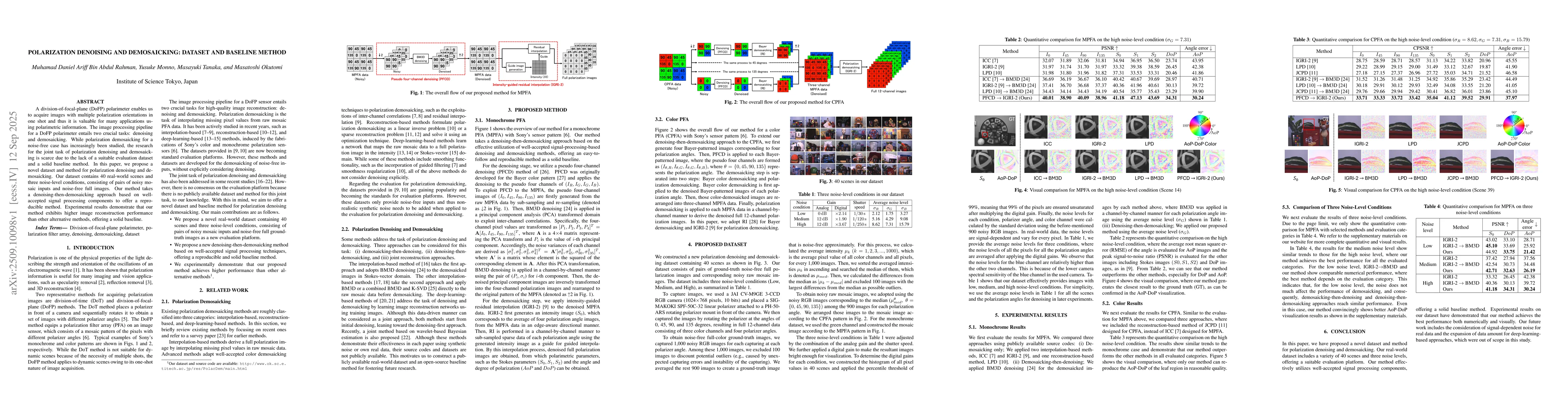 Thumbnail for Polarization Denoising and Demosaicking: Dataset and Baseline Method
