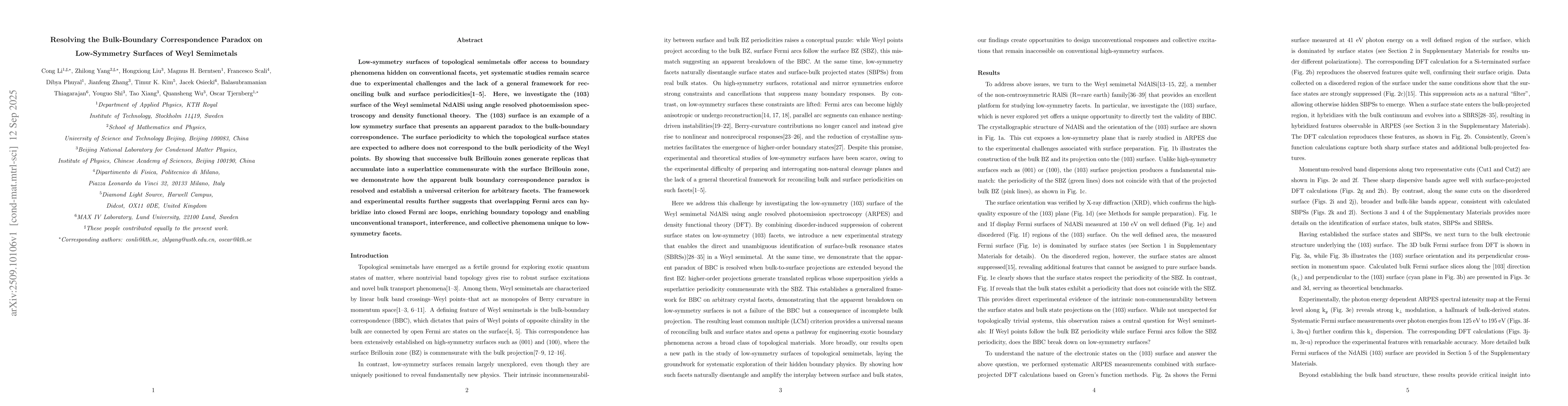 Thumbnail for Resolving the Bulk-Boundary Correspondence Paradox on Low-Symmetry
  Surfaces of Weyl Semimetals
