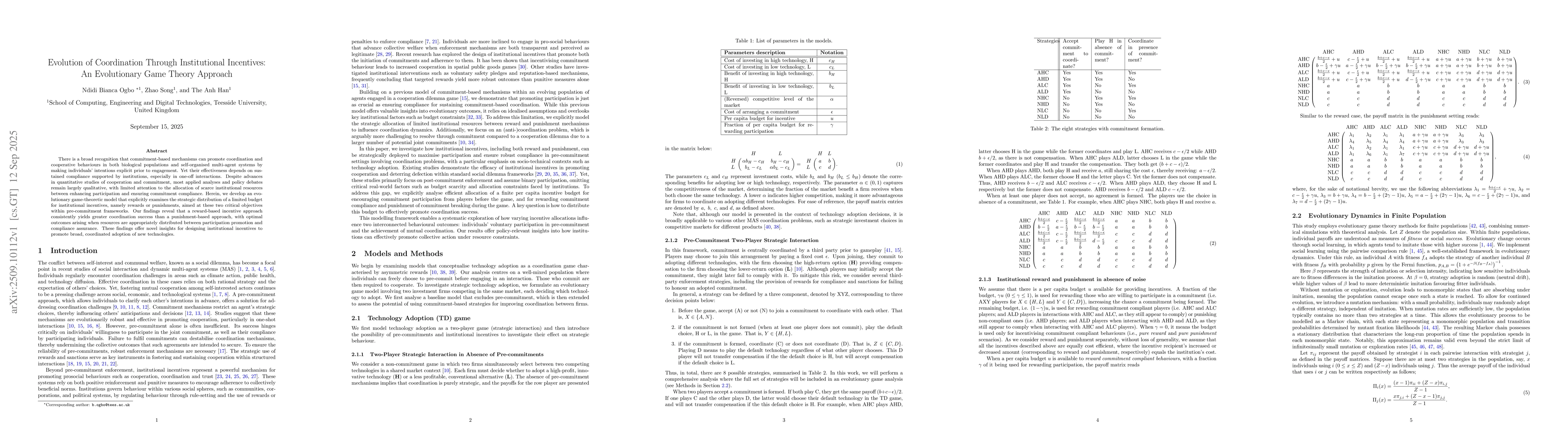 Thumbnail for Evolution of Coordination Through Institutional Incentives: An
  Evolutionary Game Theory Approach
