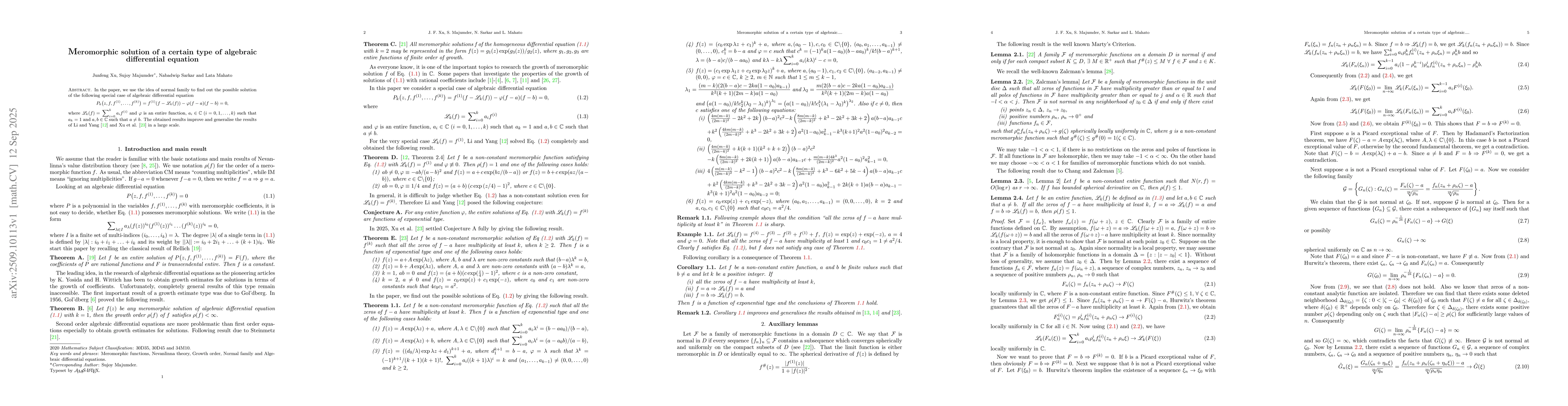 Thumbnail for Meromorphic solution of a certain type of algebraic differential
  equation
