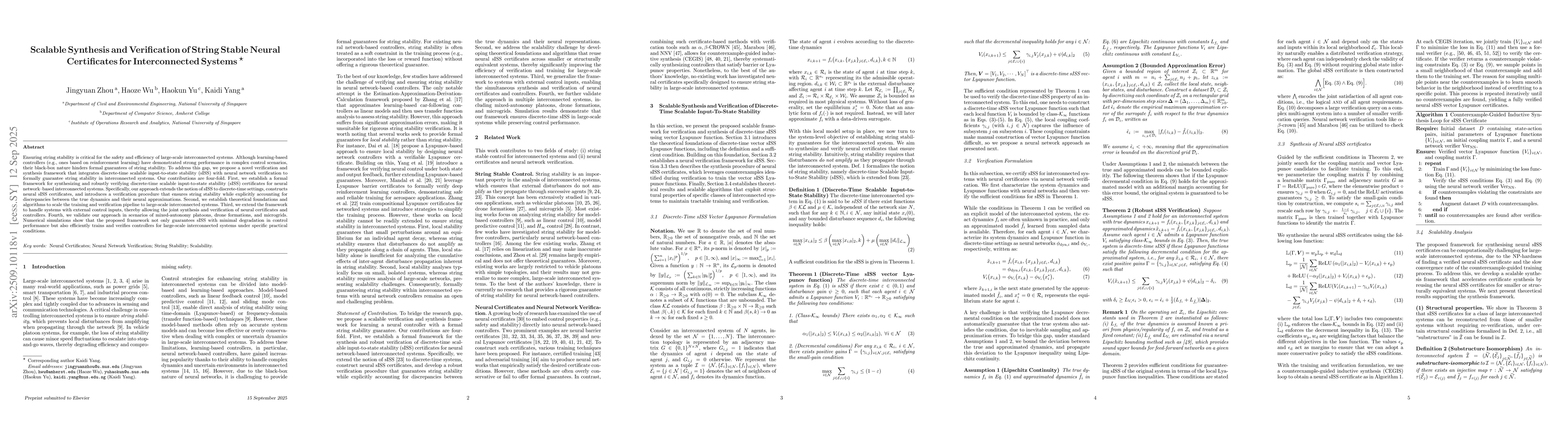 Thumbnail for Scalable Synthesis and Verification of String Stable Neural Certificates
  for Interconnected Systems