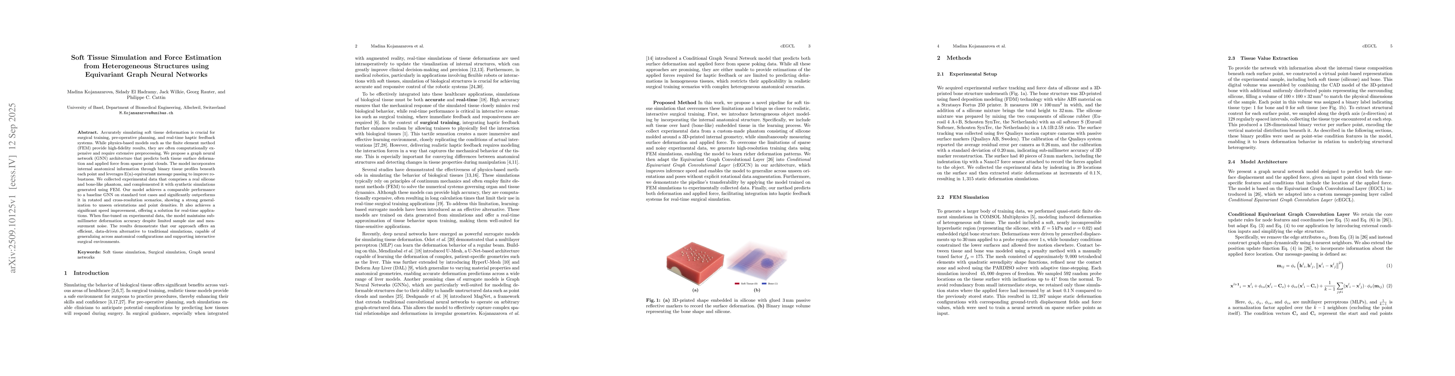 Thumbnail for Soft Tissue Simulation and Force Estimation from Heterogeneous
  Structures using Equivariant Graph Neural Networks