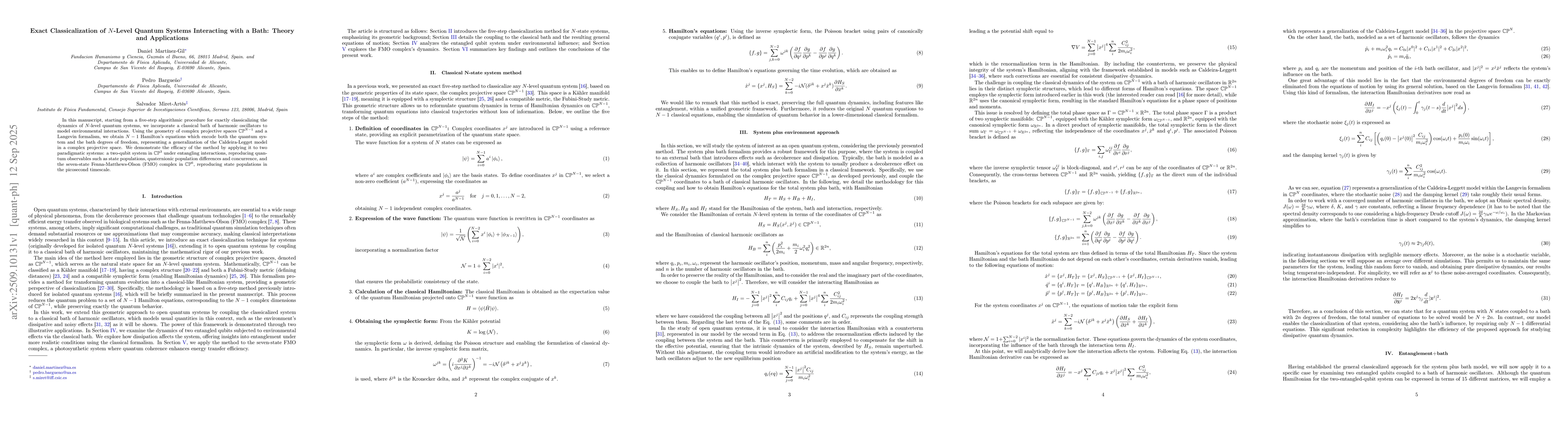 Thumbnail for Exact Classicalization of N-Level Quantum Systems Interacting with a
  Bath: Theory and Applications