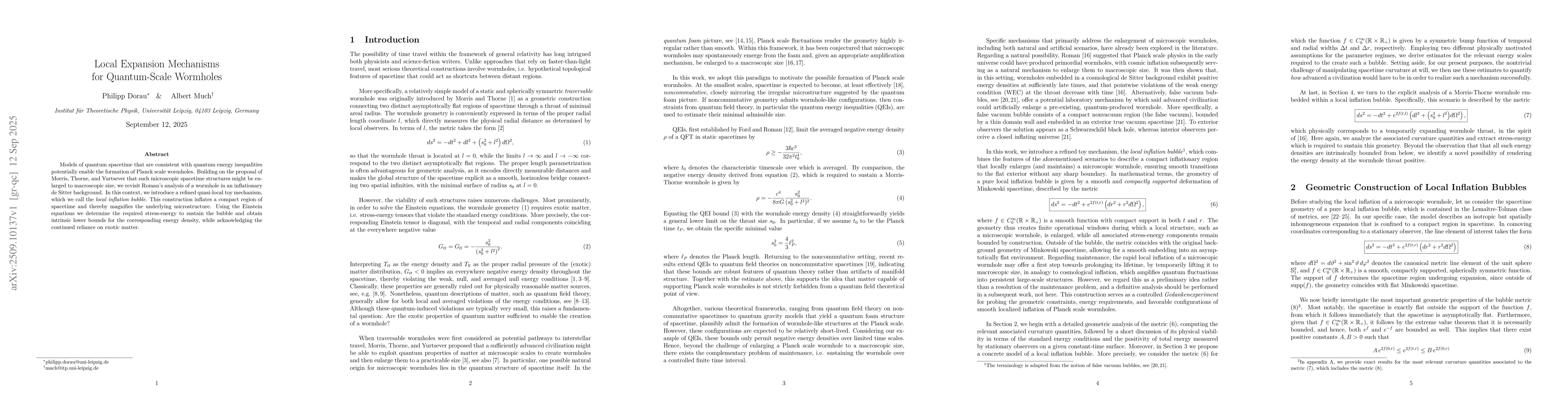 Thumbnail for Local Expansion Mechanisms for Quantum-Scale Wormholes