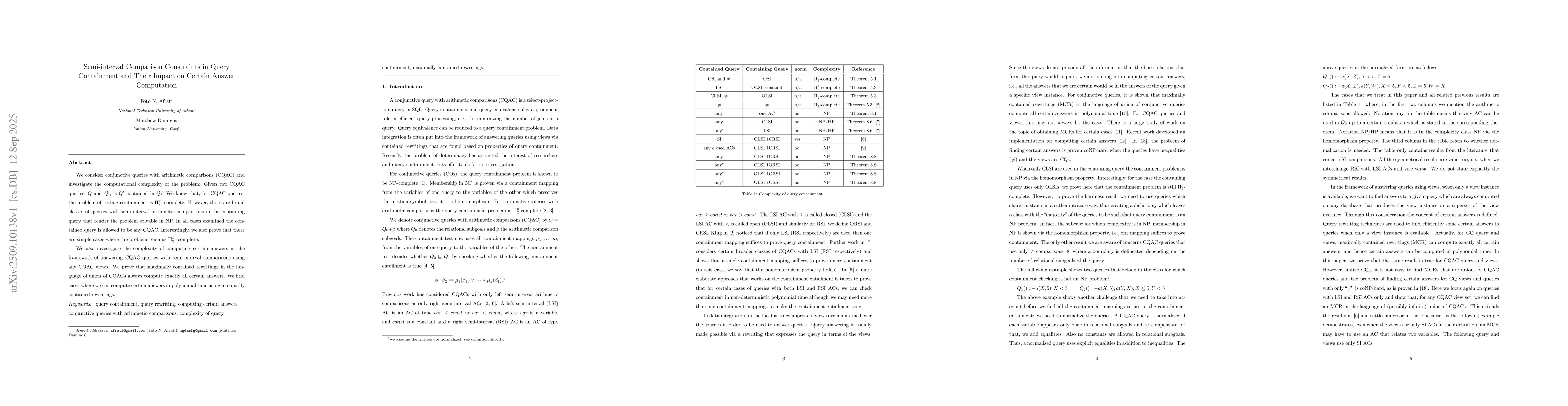 Thumbnail for Semi-interval Comparison Constraints in Query Containment and Their
  Impact on Certain Answer Computation