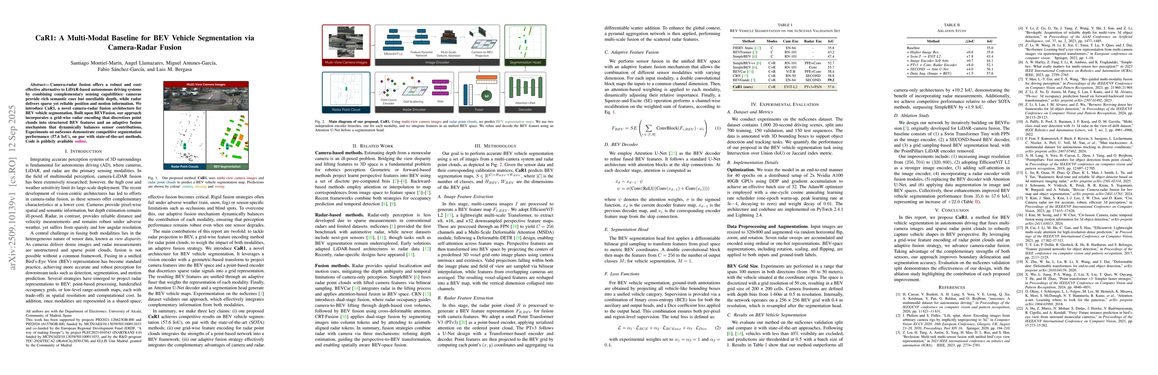 Thumbnail for CaR1: A Multi-Modal Baseline for BEV Vehicle Segmentation via
  Camera-Radar Fusion