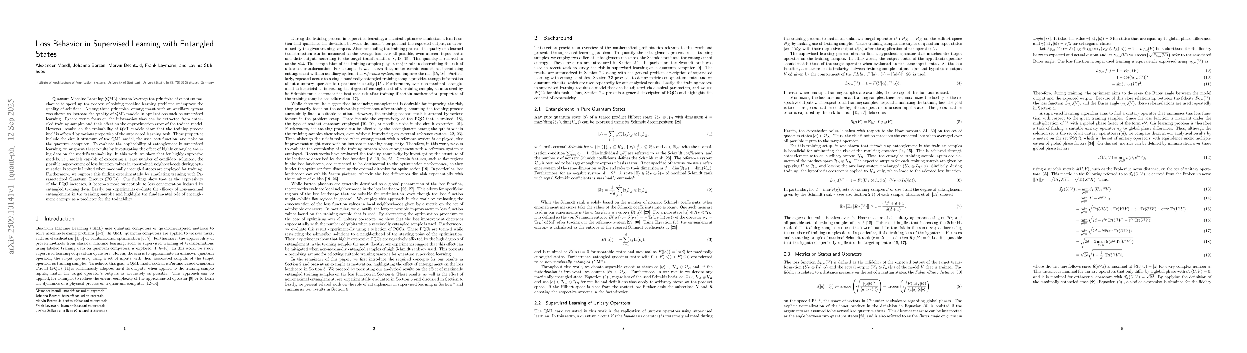 Thumbnail for Loss Behavior in Supervised Learning with Entangled States