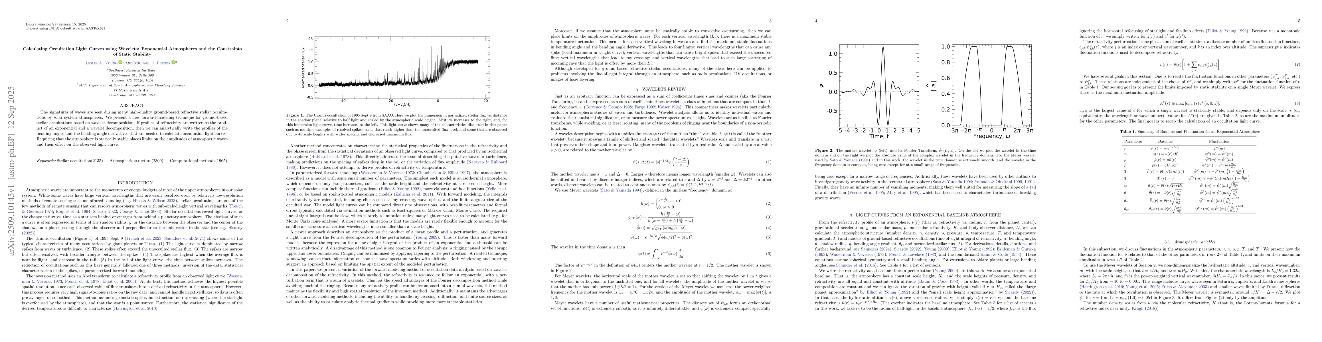 Thumbnail for Calculating Occultation Light Curves using Wavelets: Exponential
  Atmospheres and the Constraints of Static Stability