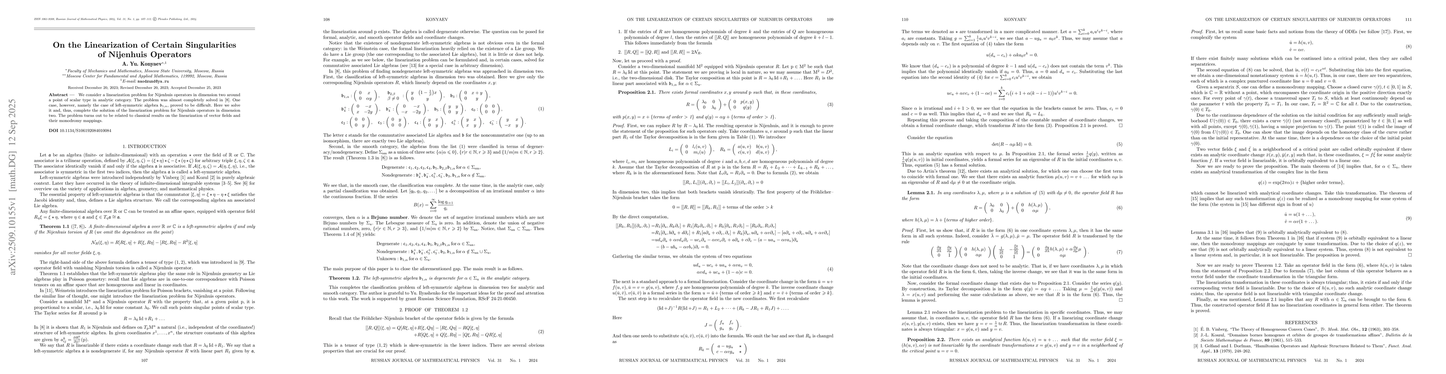 Thumbnail for On the Linearization of Certain Singularities of Nijenhuis Operators