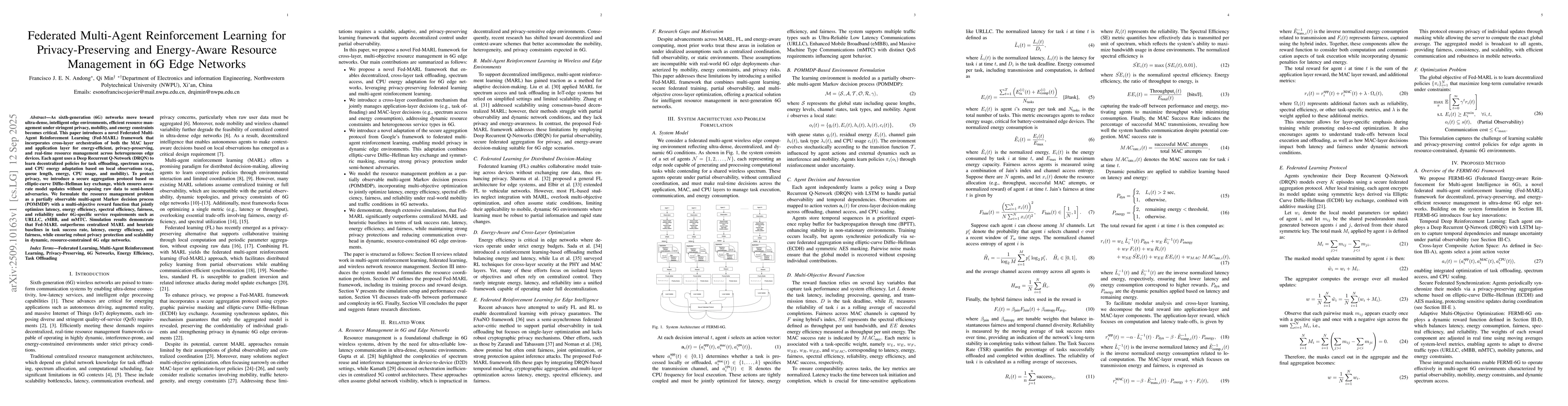 Thumbnail for Federated Multi-Agent Reinforcement Learning for Privacy-Preserving and
  Energy-Aware Resource Management in 6G Edge Networks