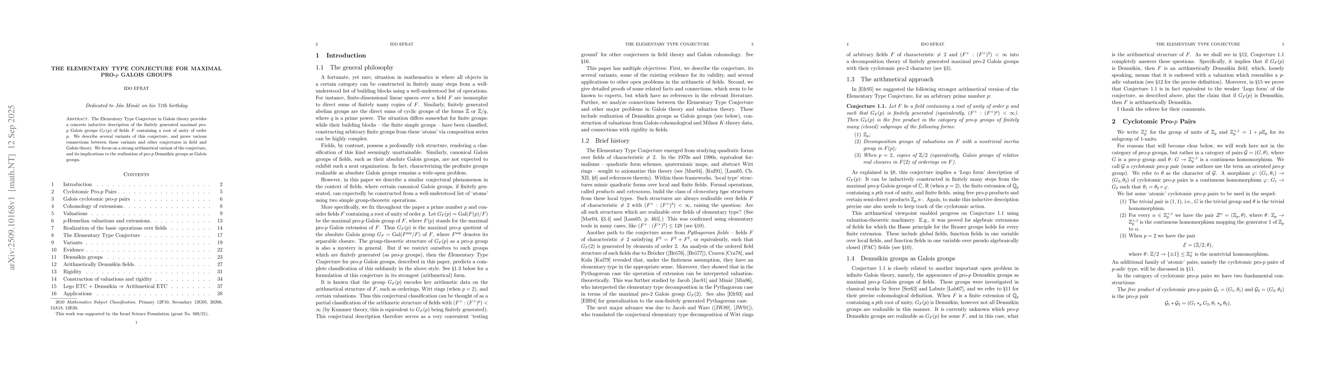 Thumbnail for The Elementary Type Conjecture for Maximal Pro-p Galois groups