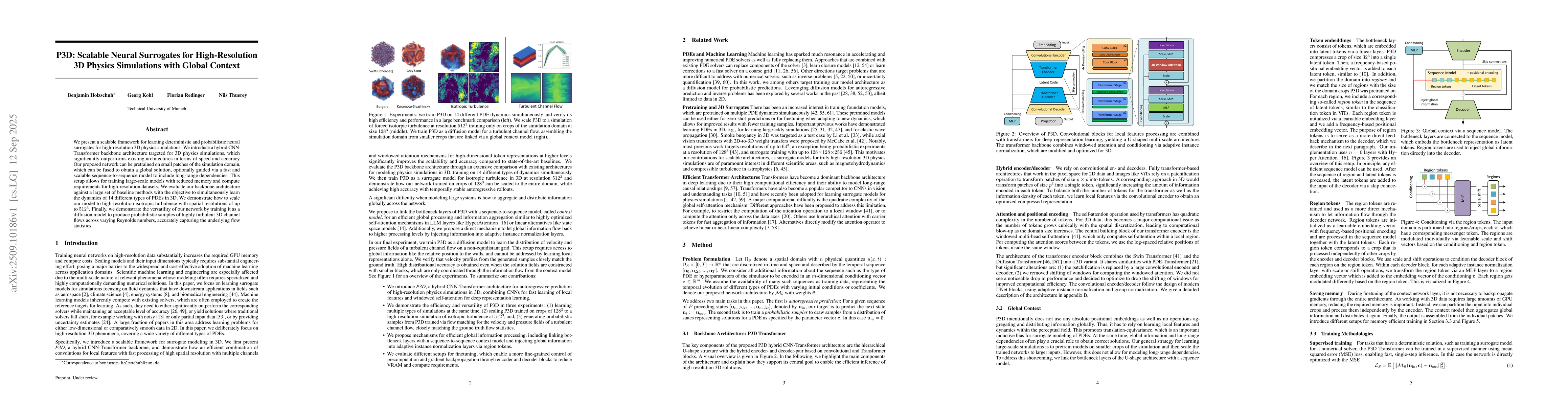 Thumbnail for P3D: Scalable Neural Surrogates for High-Resolution 3D Physics
  Simulations with Global Context