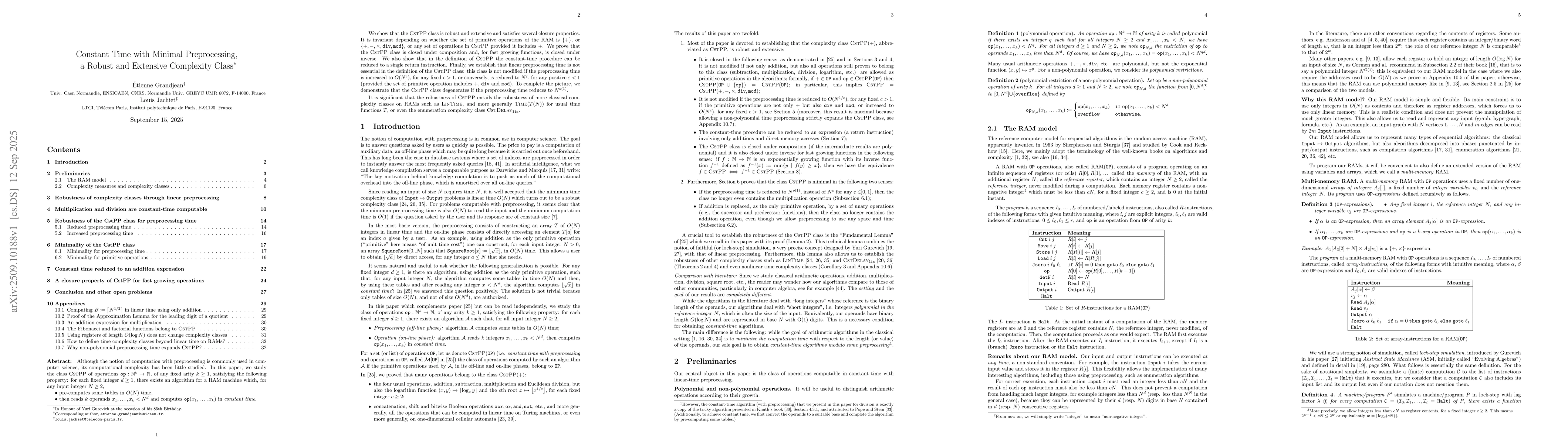 Thumbnail for Constant Time with Minimal Preprocessing, a Robust and Extensive
  Complexity Class