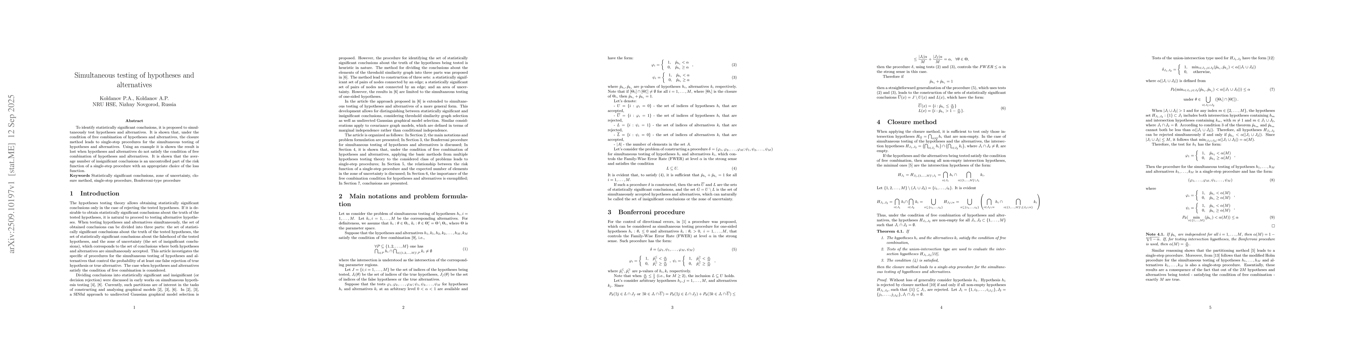 Thumbnail for Simultaneous testing of hypotheses and alternatives