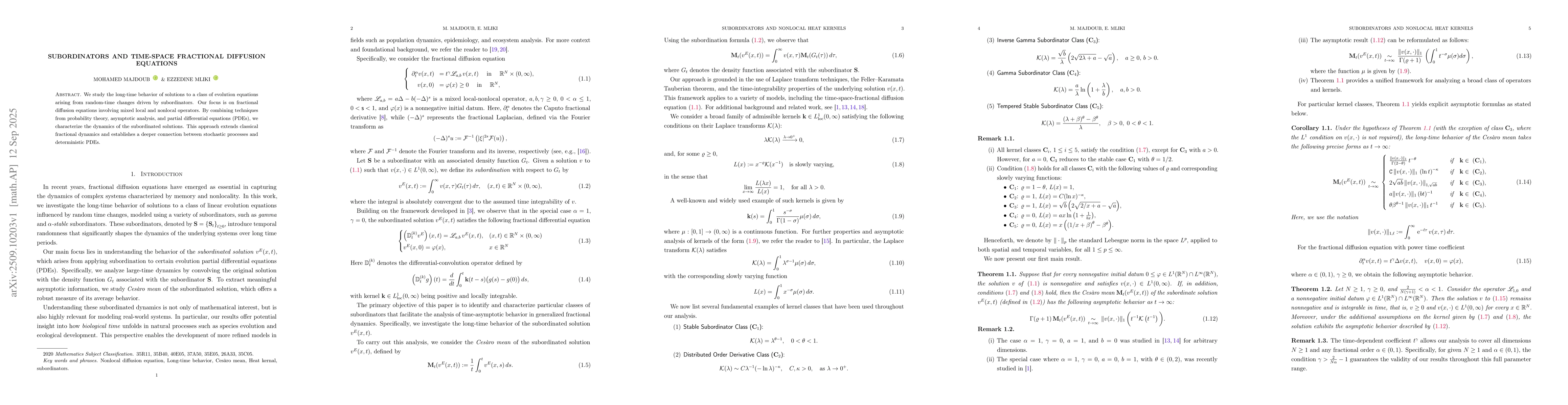Thumbnail for Subordinators and time-space fractional diffusion equations